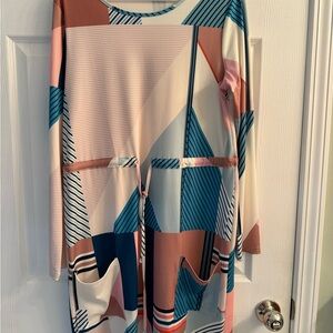 Chic Geometric Long Sleeve Dress in Blue and Pink